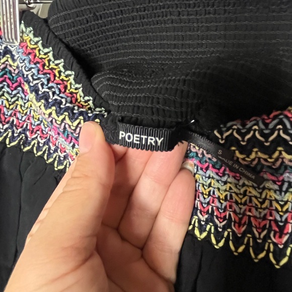 Poetry Black Mini Skirt With Multicolor Boho Elastic Waist Women’s Size Small - Picture 3 of 5